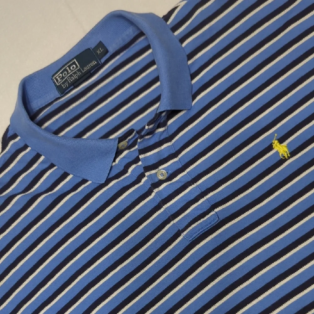 Polo Ralph Lauren Navy and Light Blue Striped Polo‎ Mens Size XL